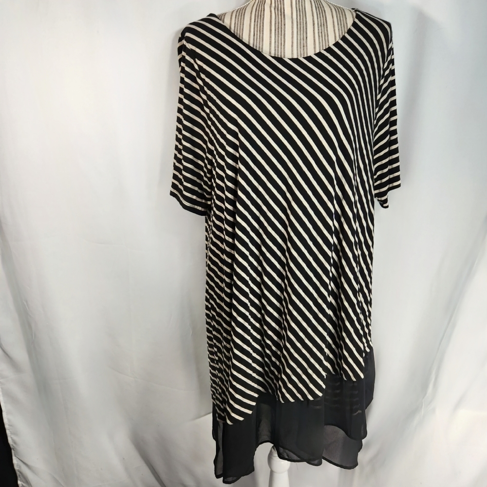 Kori America Plus Black & White Striped Short Sleeve Dress Plus Size 2XL